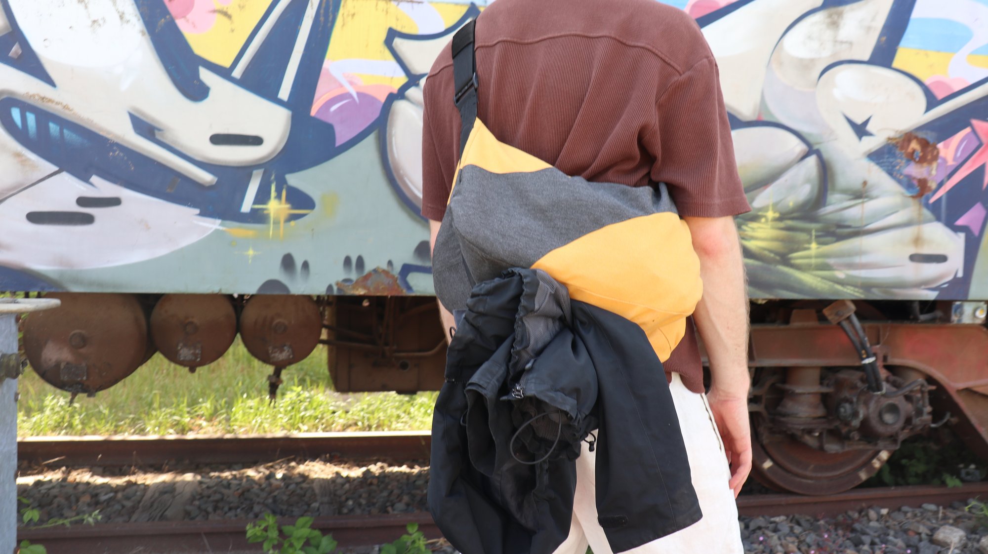 Worn against a graffiti train